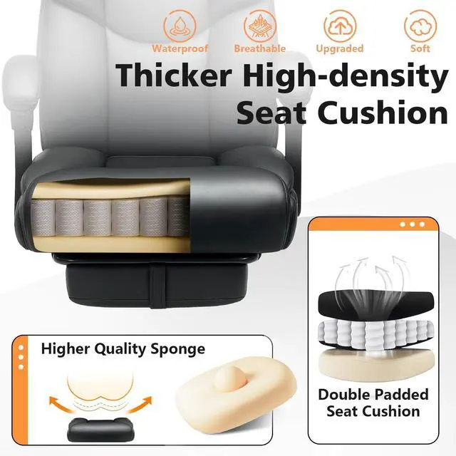 Alt view image 6 of 7 - 400lbs Office Chair with Foot Rest, Reclining Big and Tall Office Chair with Lumbar Support Spring Cushion, High Back PU Leather Computer Chair,Comfy Desk Chair for Home Office