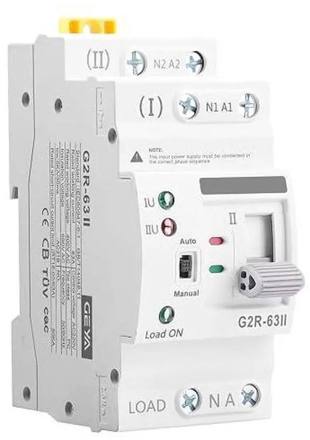 Main image of 63Amp 110V AC Mini ATS Automatic/Manual Transfer Switch, 2Pole G2R Solar Auto Dual Power Changeover Switch for Home, Din Rail Mounted 50/60Hz CE Certified for Rv, Lv, Cn Public/Backup Power