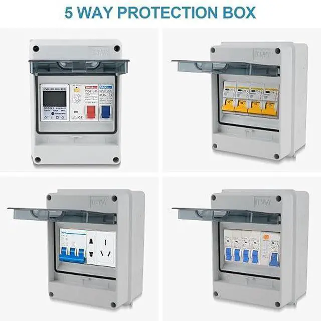 Alt view image 4 of 6 - 5 Way Circuit Breaker Box, IP65 Distribution Protection Box
With Din Rail, ABS Plastic Breaker Box Cover, Miniature Electrical Breaker Box Enclosure, For Indoor Outdoor Wall