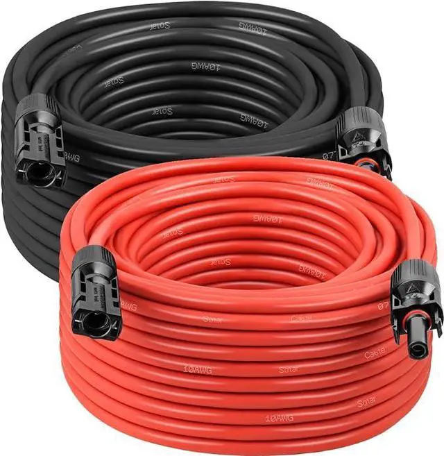 Main image of Solar Panel Extension Cable - 10AWG 50FT Solar Wire with Waterproof Male & Female Connectors for RV, Home, Boat, Car (Red + Black)