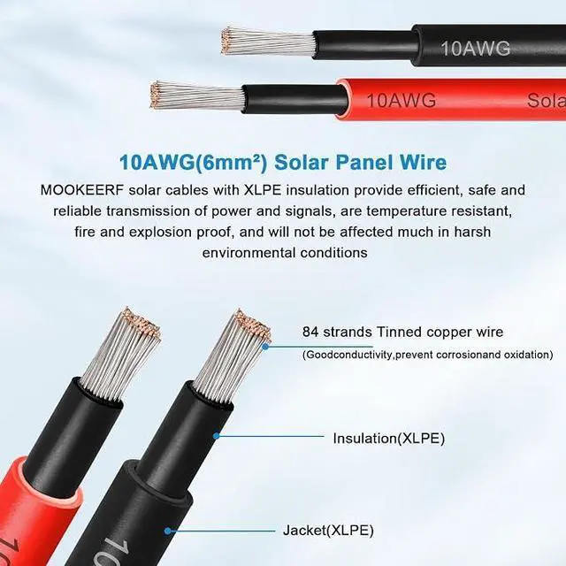 Alt view image 4 of 7 - Solar Panel Extension Cable - 10AWG 50FT Solar Wire with Waterproof Male & Female Connectors for RV, Home, Boat, Car (Red + Black)