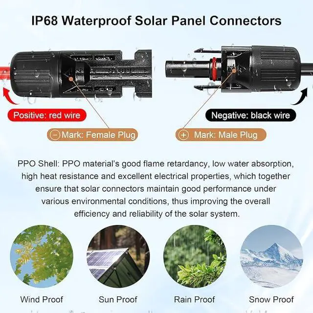 Alt view image 2 of 7 - Solar Panel Extension Cable - 10AWG 50FT Solar Wire with Waterproof Male & Female Connectors for RV, Home, Boat, Car (Red + Black)