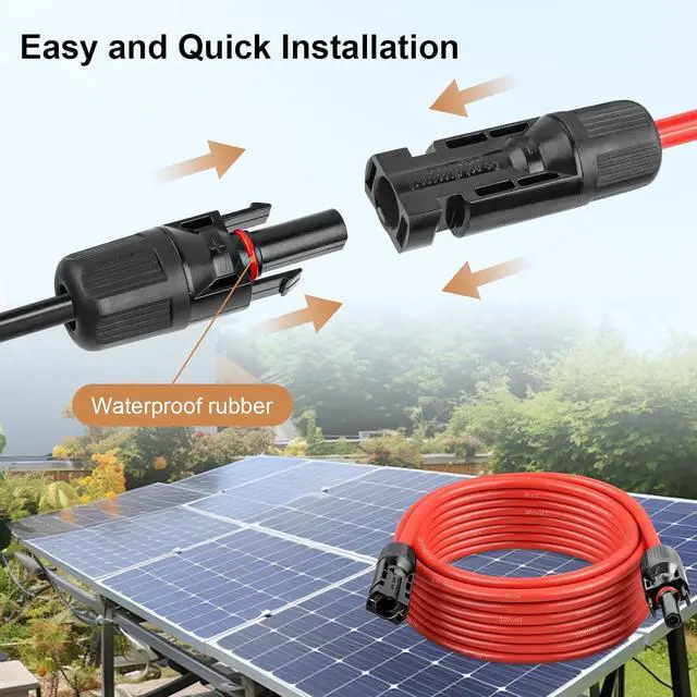 Alt view image 3 of 7 - Solar Panel Extension Cable - 10AWG 50FT Solar Wire with Waterproof Male & Female Connectors for RV, Home, Boat, Car (Red + Black)