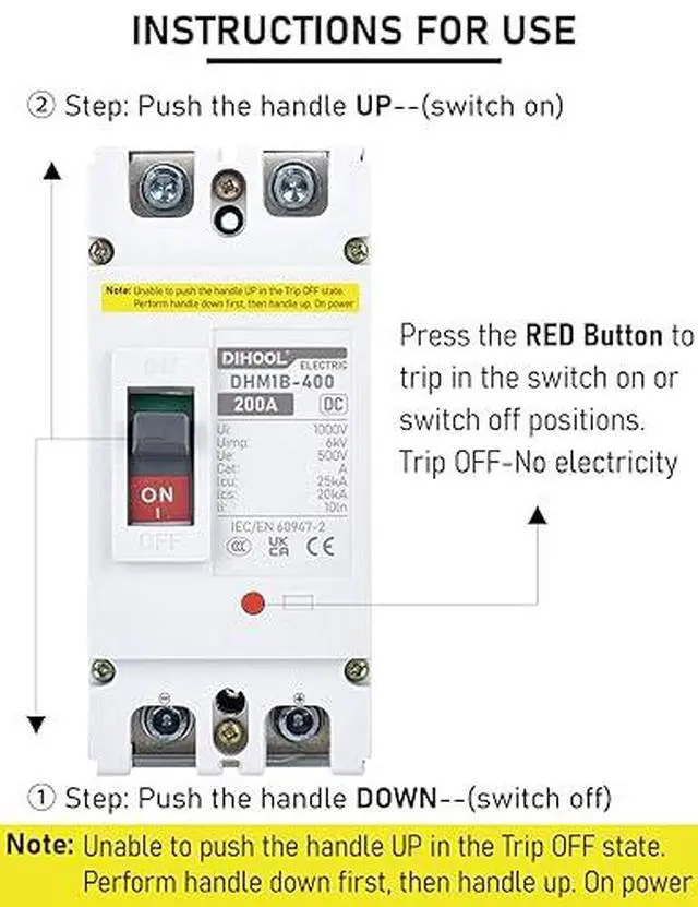 Alt view image 4 of 6 - 200 Amp DC Breaker, 500V Battery Disconnect Switch for Main Power, Solar, UPS, Power Station