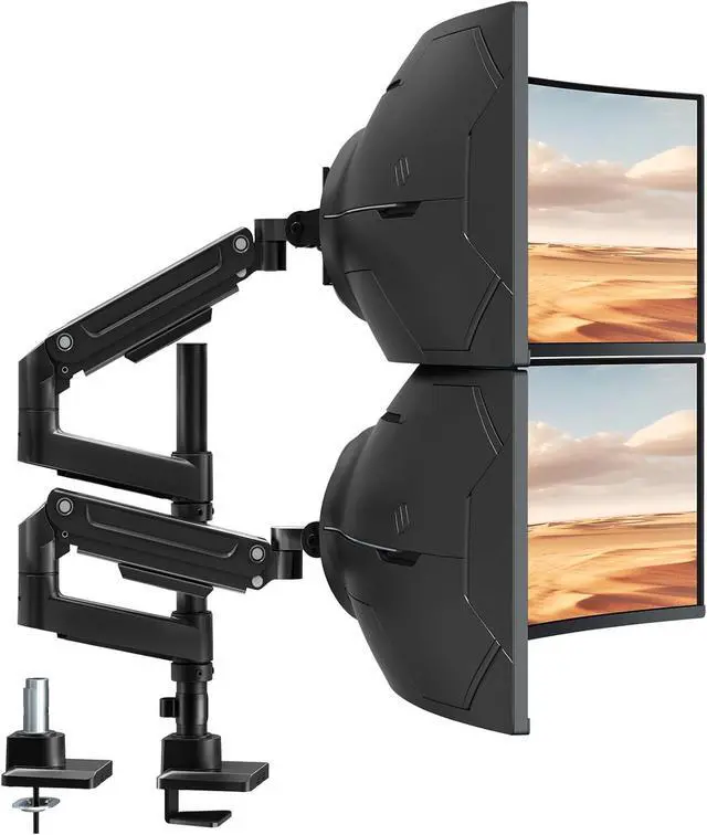 Main image of Heavy Duty Dual Monitor Arm for 17-49" Screens, Vertical Stack, 44lbs, 19.69'' Overall Height, Flexible Screen Layouts, Pro Gas Spring, VESA 75/100, Full-Motion Adjustment, Easy Cable Management