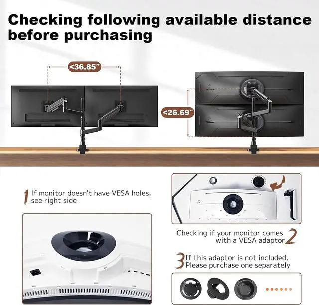 Alt view image 3 of 7 - Heavy Duty Dual Monitor Arm for 17-49" Screens, Vertical Stack, 44lbs, 19.69'' Overall Height, Flexible Screen Layouts, Pro Gas Spring, VESA 75/100, Full-Motion Adjustment, Easy Cable Management