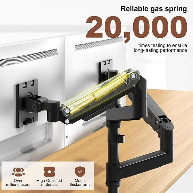 Alt view image 4 of 7 - Heavy Duty Dual Monitor Arm for 17-49" Screens, Vertical Stack, 44lbs, 19.69'' Overall Height, Flexible Screen Layouts, Pro Gas Spring, VESA 75/100, Full-Motion Adjustment, Easy Cable Management