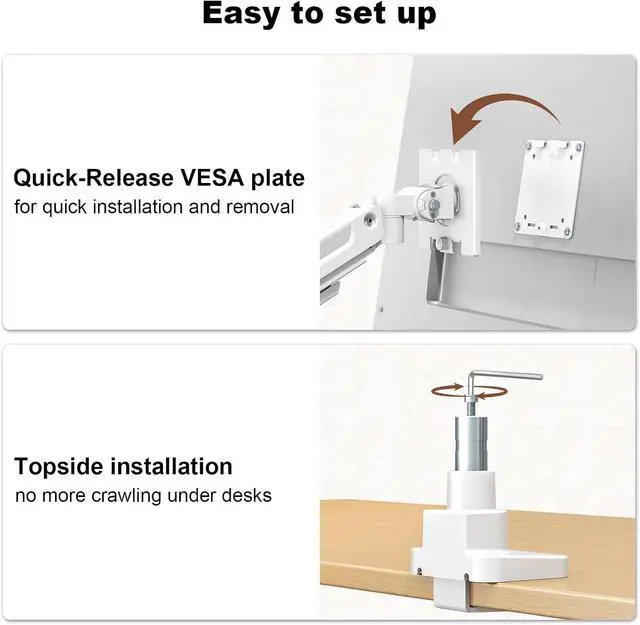 Alt view image 3 of 7 - Heavy Duty Dual Monitor Arm for 17-49" Screens, Vertical Stack, 44lbs Pro Gas Spring, 19.69'' Overall Height, Flexible Screen Layouts, Full-Motion Adjustment, Easy Cable Management, VESA 75/100