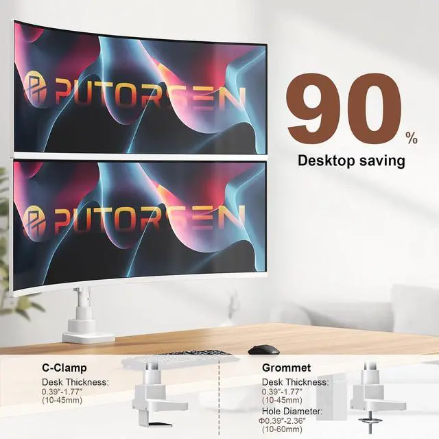 Alt view image 5 of 7 - Heavy Duty Dual Monitor Arm for 17-49" Screens, Vertical Stack, 44lbs Pro Gas Spring, 19.69'' Overall Height, Flexible Screen Layouts, Full-Motion Adjustment, Easy Cable Management, VESA 75/100