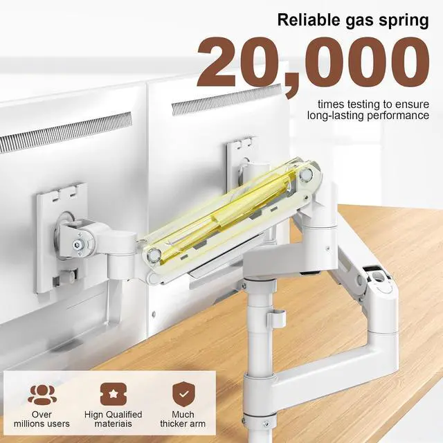 Alt view image 6 of 7 - Heavy Duty Dual Monitor Arm for 17-49" Screens, Vertical Stack, 44lbs Pro Gas Spring, 19.69'' Overall Height, Flexible Screen Layouts, Full-Motion Adjustment, Easy Cable Management, VESA 75/100
