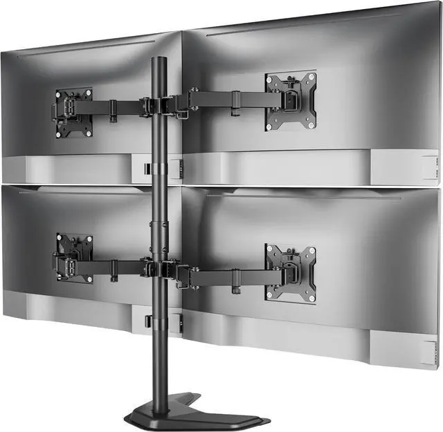 Main image of Freestanding Quad Monitor Stand for Four 17-32" Screens, 22 lbs Each, Solid V-shaped base, four-screen full-motion arms, height adjustment, tilt, swivel, rotation and VESA 75/100