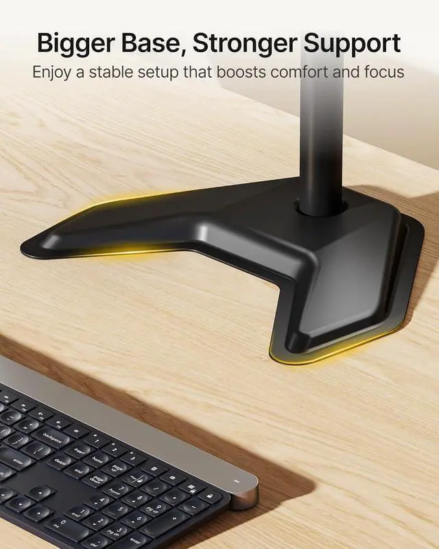 Alt view image 4 of 7 - Freestanding Quad Monitor Stand for Four 17-32" Screens, 22 lbs Each, Solid V-shaped base, four-screen full-motion arms, height adjustment, tilt, swivel, rotation and VESA 75/100