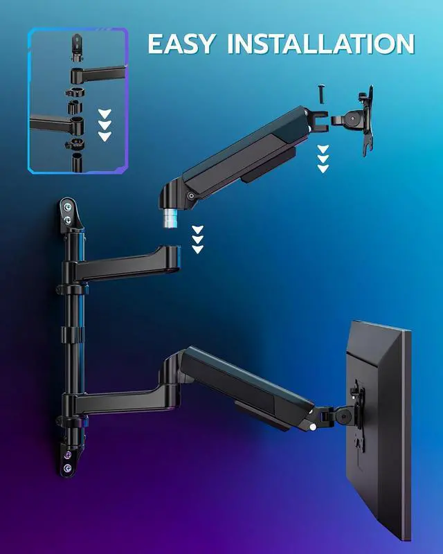 Alt view image 6 of 7 - 17-40 Inch Ultrawide Vertical Dual Monitor Wall Mount, Heavy Duty Monitor Arm Up to 26.4 lbs, Fully Adjustable Wall Mount, VESA 75x75/100x100 Compatible Black