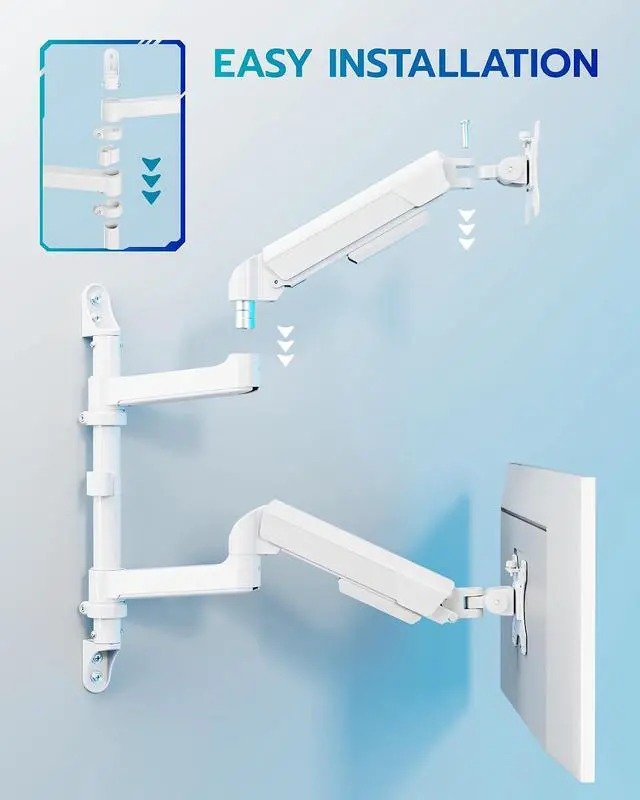 Alt view image 5 of 7 - 17-40 Inch Ultrawide Vertical Dual Monitor Wall Mount, Heavy Duty Monitor Arm Up to 26.4 lbs, Fully Adjustable Wall Mount, VESA 75x75/100x100 Compatible White