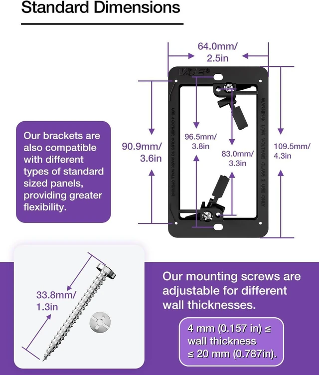 Alt view image 3 of 6 - Low Voltage Mounting Bracket, Flush Low Voltage Box, Black 5-Pack With Alignment Holes for Easy Installation, Flush Mount for Single Gang Wall Plate