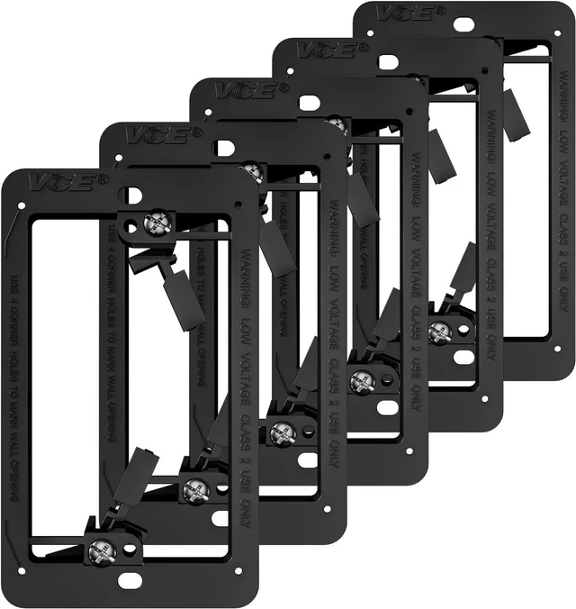 Main image of Low Voltage Mounting Bracket, Flush Low Voltage Box, Black 5-Pack With Alignment Holes for Easy Installation, Flush Mount for Single Gang Wall Plate