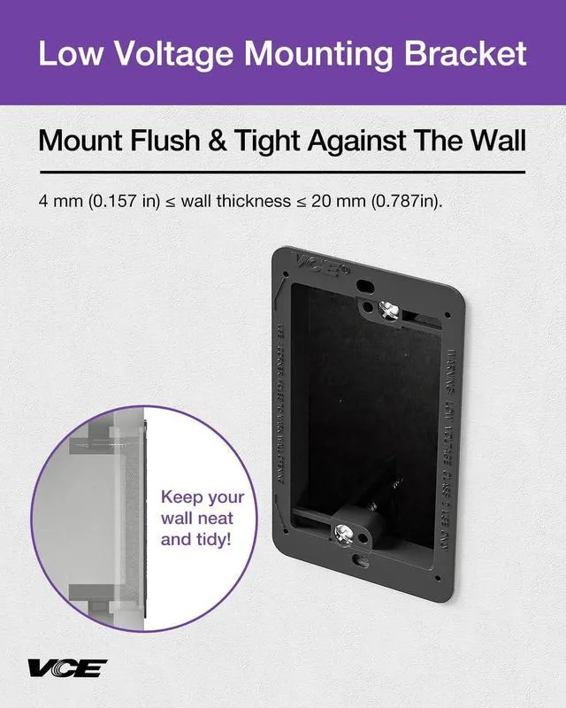 Alt view image 5 of 6 - Low Voltage Mounting Bracket, Flush Low Voltage Box, Black 5-Pack With Alignment Holes for Easy Installation, Flush Mount for Single Gang Wall Plate