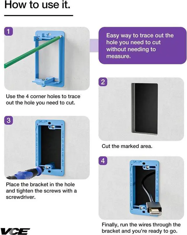 Alt view image 3 of 7 - Low Voltage Mounting Bracket, Flush Low Voltage Box, Blue 5-Pack With Alignment Holes for Easy Installation, Flush Mount for Single Gang Wall Plate