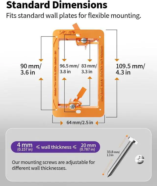 Alt view image 2 of 7 - Low Voltage Mounting Bracket, Flush Low Voltage Box, Orange 5-Pack With Alignment Holes for Easy Installation, Flush Mount for Single Gang Wall Plate