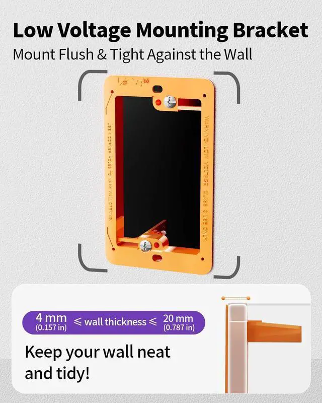 Alt view image 4 of 7 - Low Voltage Mounting Bracket, Flush Low Voltage Box, Orange 5-Pack With Alignment Holes for Easy Installation, Flush Mount for Single Gang Wall Plate