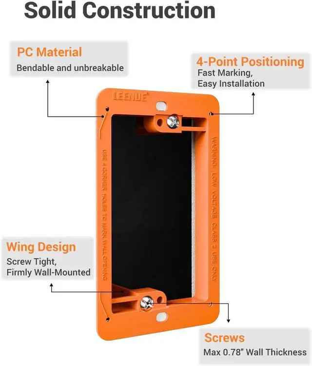 Alt view image 3 of 7 - 6 Pcs Low Voltage Mounting Bracket for Single Gang Wall Plate Orange Low Voltage Box for Telephone Wires, Network Cable, HDMI, Coaxial, Speaker Wire