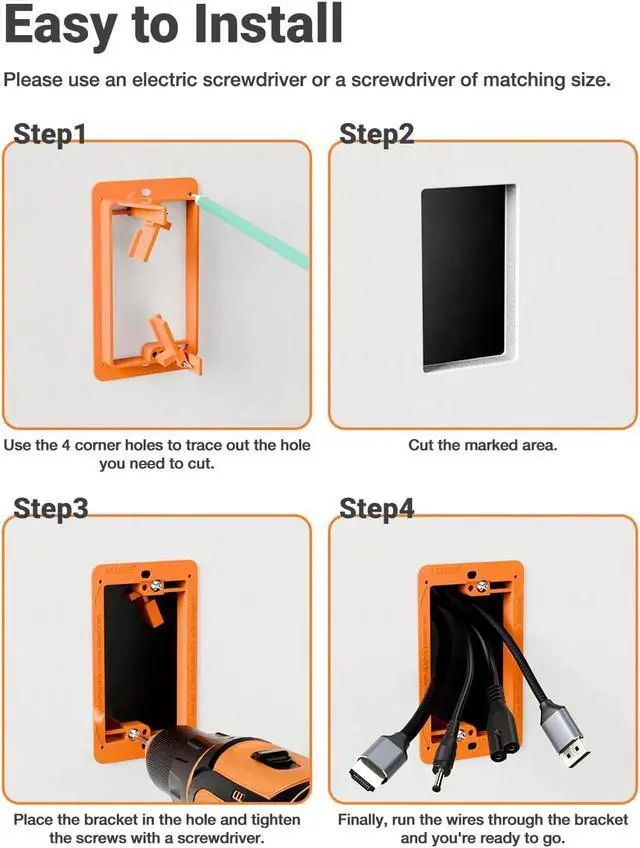 Alt view image 2 of 7 - 6 Pcs Low Voltage Mounting Bracket for Single Gang Wall Plate Orange Low Voltage Box for Telephone Wires, Network Cable, HDMI, Coaxial, Speaker Wire