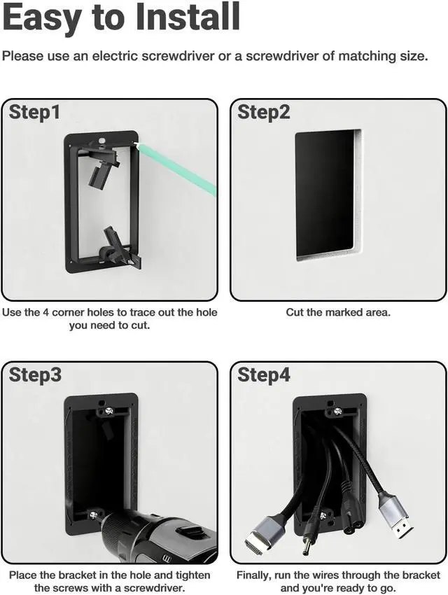 Alt view image 4 of 7 - 6 Pcs Low Voltage Mounting Bracket for Single Gang Wall Plate, Black Low Voltage Box for Telephone Wires, Network Cable, HDMI, Coaxial, Speaker Wire