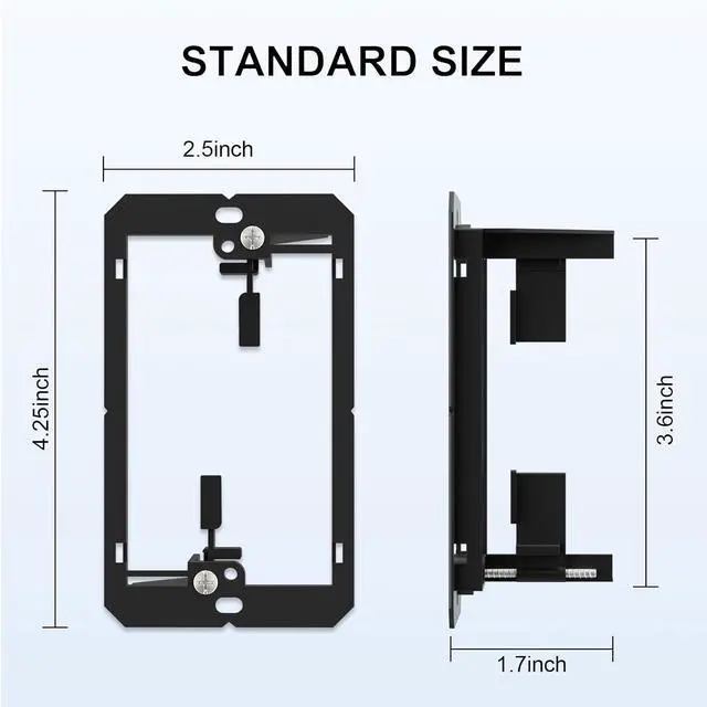 Alt view image 6 of 7 - 1 Gang Low Voltage Mounting Bracket, Black, 10-Pack for Single Gang Wall Plate, Phone/Network/HDMI/Coaxial/Speaker Cables, No Electrical Box Needed, Fits Most Walls