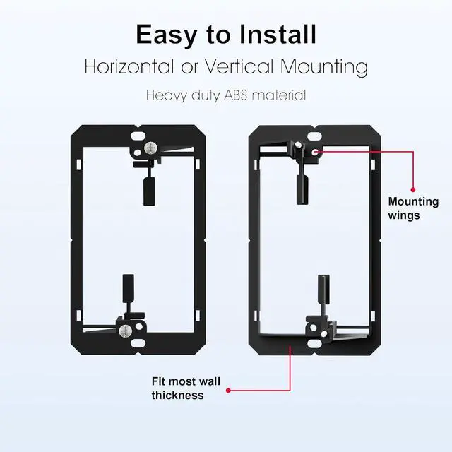 Alt view image 3 of 7 - 1 Gang Low Voltage Mounting Bracket, Black, 10-Pack for Single Gang Wall Plate, Phone/Network/HDMI/Coaxial/Speaker Cables, No Electrical Box Needed, Fits Most Walls