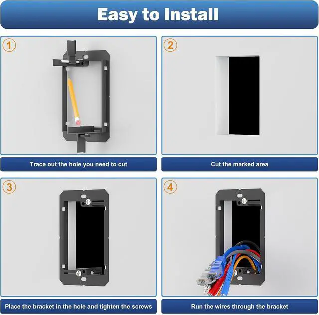 Alt view image 3 of 7 - 1 Gang Low Voltage Mounting Bracket, Black, 20-Pack,1-Gang Low Voltage Box Brackets for Single Gang Wall Plate, Telephone Wires, Network Cables, HDMI, Coaxial, Speaker Cables