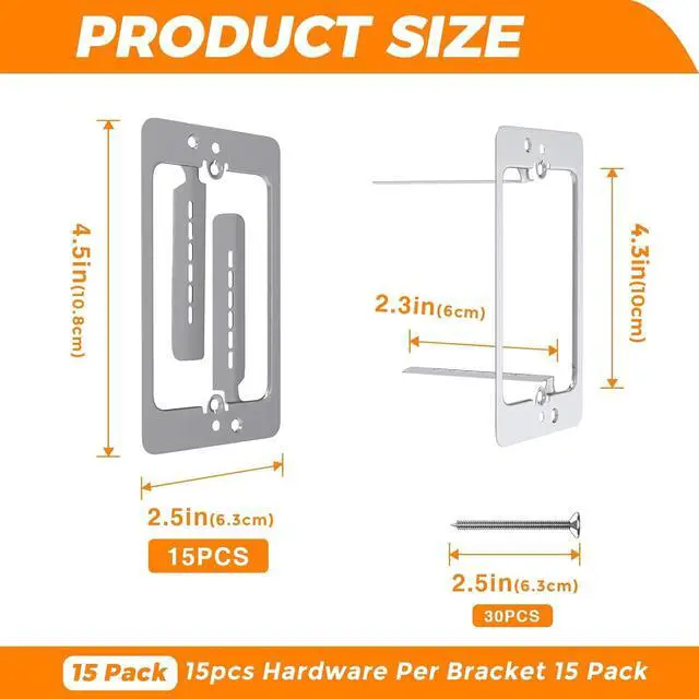 Alt view image 5 of 7 - 10 Pcs Low Voltage Mounting Bracket 1 Gang,Single Gang Drywall Brackets Low Voltage Box Brackets for Drywall Outlet Cable Pass Through Wall Plates,Fixing Loose Outlets or Adding New Outlet