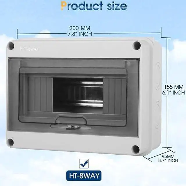 Alt view image 5 of 7 - Waterproof Distribution Protection Box, ABS Plastic Breaker Electrical Box and Transparent Cover IP65, for Indoor Outdoor Wall Circuit Breaker (HT-8WAY)