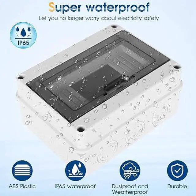 Alt view image 2 of 7 - Waterproof Distribution Protection Box, ABS Plastic Breaker Electrical Box and Transparent Cover IP65, for Indoor Outdoor Wall Circuit Breaker (HT-8WAY)
