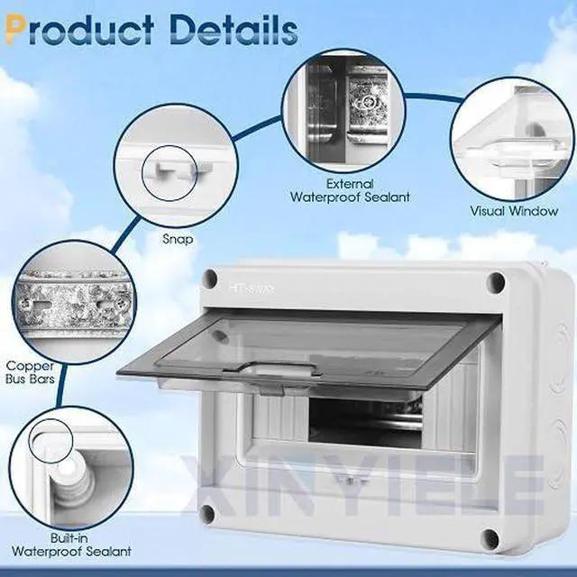 Alt view image 3 of 7 - Waterproof Distribution Protection Box, ABS Plastic Breaker Electrical Box and Transparent Cover IP65, for Indoor Outdoor Wall Circuit Breaker (HT-8WAY)