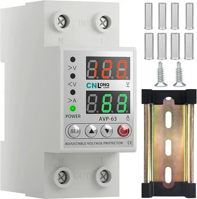 Main image of Adjustable Voltage Current Protector 110V/120V & 220V/240V, Low Voltage Cutoff Smart Circuit Breaker AC Disconnect, 80-210V Undervoltage, 130-300V Overvoltage, 1-63A Overload Protection