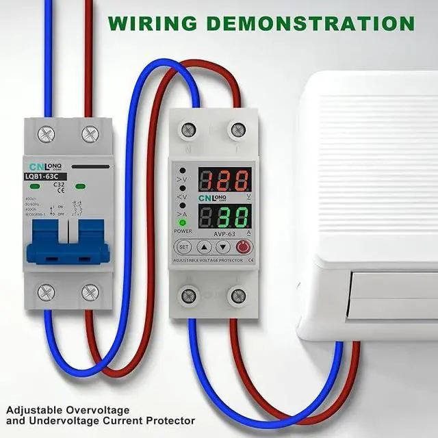 Alt view image 4 of 7 - Adjustable Voltage Current Protector 110V/120V & 220V/240V, Low Voltage Cutoff Smart Circuit Breaker AC Disconnect, 80-210V Undervoltage, 130-300V Overvoltage, 1-63A Overload Protection