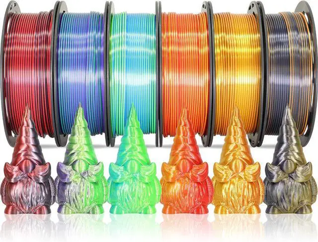Main image of 6 Spools Bicolor Dual Color 1.75mm 3D Printer Filament Bundle, 3D Printing Silk PLA, Silk Black-Purple/Purple-Gold/Black-White/Black-Orange/Red-Blue/Black-Red, 3D Printing PLA 250g X 6 Spools