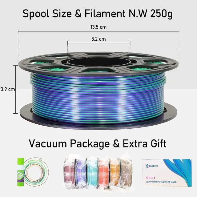 Alt view image 3 of 5 - 6 Spools Bicolor Dual Color 1.75mm 3D Printer Filament Bundle, 3D Printing Silk PLA, Silk Black-Purple/Purple-Gold/Black-White/Black-Orange/Red-Blue/Black-Red, 3D Printing PLA 250g X 6 Spools