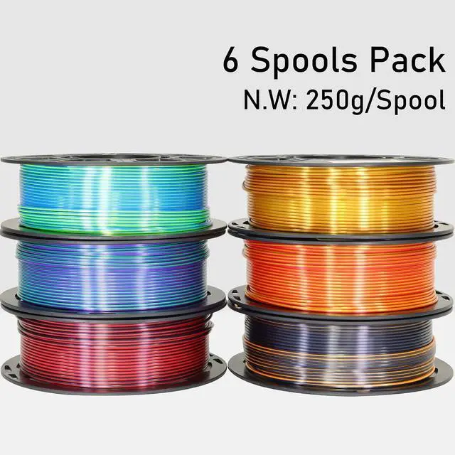Alt view image 5 of 5 - 6 Spools Bicolor Dual Color 1.75mm 3D Printer Filament Bundle, 3D Printing Silk PLA, Silk Black-Purple/Purple-Gold/Black-White/Black-Orange/Red-Blue/Black-Red, 3D Printing PLA 250g X 6 Spools