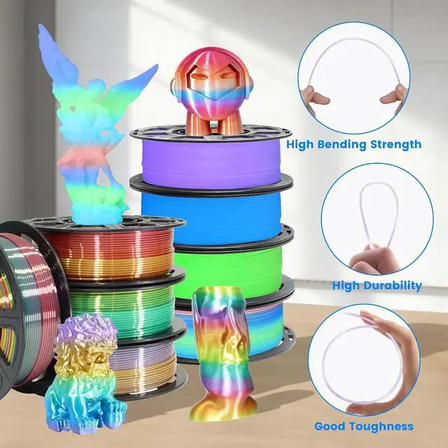 Alt view image 2 of 7 - 8 Spools Different Popular Colors 3D Printing Filament PLA Bundle, 1.75mm 4 Different Silk Rainbow PLA, 4 Different Glow in Dark PLA, Total 8 Spools Packed, 0.25kg/Spool, Total 2kg
