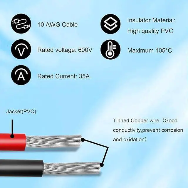 Alt view image 6 of 7 - Solar to XT60i Cable 10AWG 35FT Solar Panel to XT60i Adapter Connector XT60i-F Extension Cable for Portable Power Station Generator