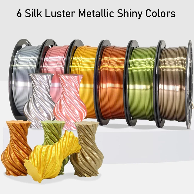 Alt view image 6 of 7 - 6 Spools 1.75mm Silk PLA 3D Printer Filament Bundle, 6 Metallic Shiny Colors: Gold/Silver/Copper/Bronze/Coffee Gold/Rosegold, Each Spool 250g X 6 Spools, Total 1.5Kg 3D Printer Material
