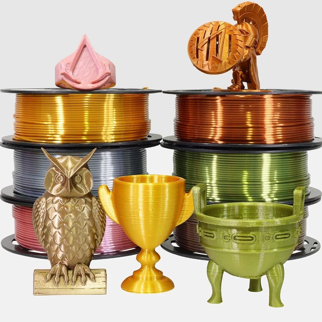 Alt view image 4 of 7 - 6 Spools 1.75mm Silk PLA 3D Printer Filament Bundle, 6 Metallic Shiny Colors: Gold/Silver/Copper/Bronze/Coffee Gold/Rosegold, Each Spool 250g X 6 Spools, Total 1.5Kg 3D Printer Material