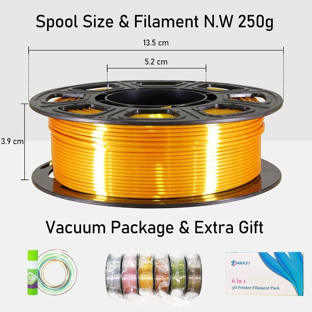 Alt view image 7 of 7 - 6 Spools 1.75mm Silk PLA 3D Printer Filament Bundle, 6 Metallic Shiny Colors: Gold/Silver/Copper/Bronze/Coffee Gold/Rosegold, Each Spool 250g X 6 Spools, Total 1.5Kg 3D Printer Material