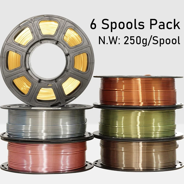 Alt view image 5 of 7 - 6 Spools 1.75mm Silk PLA 3D Printer Filament Bundle, 6 Metallic Shiny Colors: Gold/Silver/Copper/Bronze/Coffee Gold/Rosegold, Each Spool 250g X 6 Spools, Total 1.5Kg 3D Printer Material