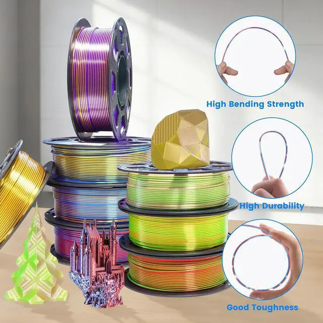 Alt view image 3 of 7 - 3D Printing Dual Color in 1 Silk PLA Filament 8 Spools Bundle, 1.75mm Dual Color Shiny Coextrusion PLA Filament, 8 Most Popular Dual Color in 1 PLA Mixed, 0.25kg/Spool, Total 2kg