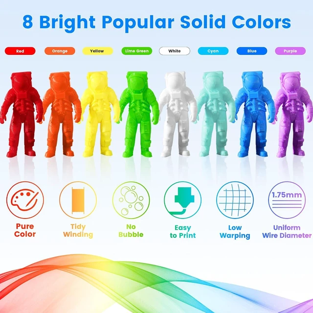 Alt view image 2 of 7 - 8 Spools 1.75mm 3D Printing Filament PLA Bundle, 3D Printer PLA Red Orange Yellow Lime Green Cyan Blue Purple White 8 Beautiful Popular Bright Colors, 0.25kg/Spool, Total 2kg PLA