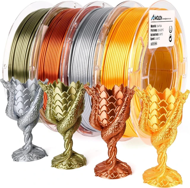 Main image of PLA 3D Printer Filament PLA Filament 1.75mm Silk Filament Bundle,Gold, Silver,Bronze, Red Copper,3D Printing Filament Bundle, 200gX 4 Spools