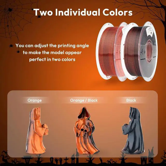 Alt view image 6 of 7 - Silk PLA 3D Printer Filament Bundle 2KG, Dual Color PLA 1.75mm Pack, Shiny Color Change 3D Printing PLA Filament for Most FDM 3D Printer, Black Orange & Black Pink, 1KG X 2 Spools