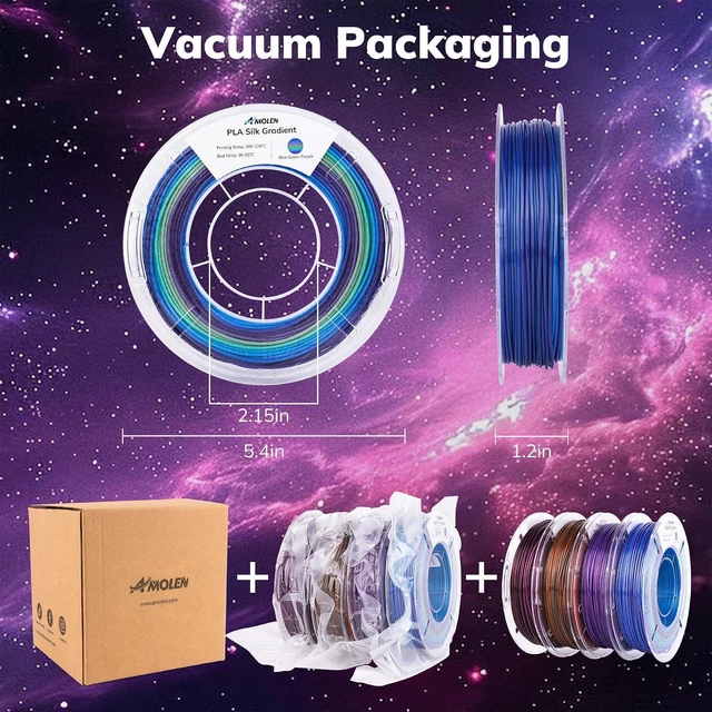 Alt view image 3 of 7 - Silk PLA Filament Bundle, 3D Printer Filament Gradient 1.75mm Silk Shiny Filament Bundle 1.75mm PLA 200gX 4 Spools